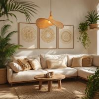 Immax BOHO SOMBRERO dizajnové závesné svietidlo D70cm, E27 prírodný ratan