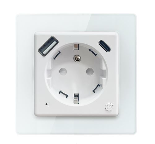 Inteligentná vnútorná zásuvka Nexa s kolíkom, Immax NEO, typ E, 1xUSB, 1xUSB C, PD 20 W, Zigbee