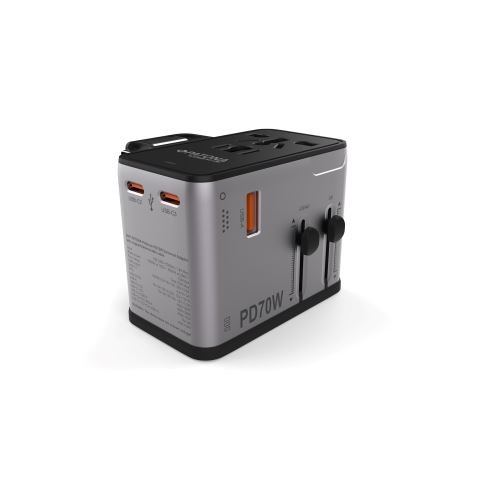 Utazási adapter 3xUSB-C/1xUSB, 70 W-os Power Delivery támogatással