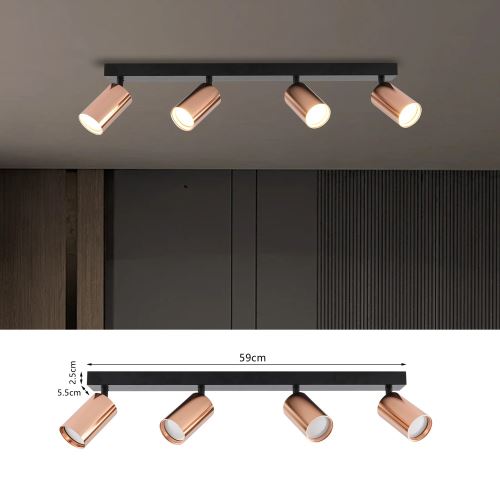 Immax PUNTO-4 stropní nástěnné bodové svítidlo linear 4 hlavy GU10 černá+měď/ Rose gold (2)