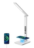 LED stolná lampička Immax KINGFISHER Qi  biela s bezdrátovým nabíjaním Qi a USB