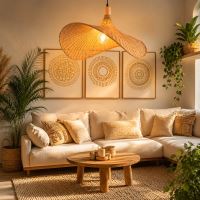 Immax BOHO SOMBRERO dizajnové závesné svietidlo D70cm, E27 prírodný ratan (9)