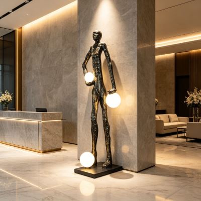 Immax SILUETTE Glam Aura – 185 cm – socha, stojaca lampa, bronz, sklolaminát, 3xE27
