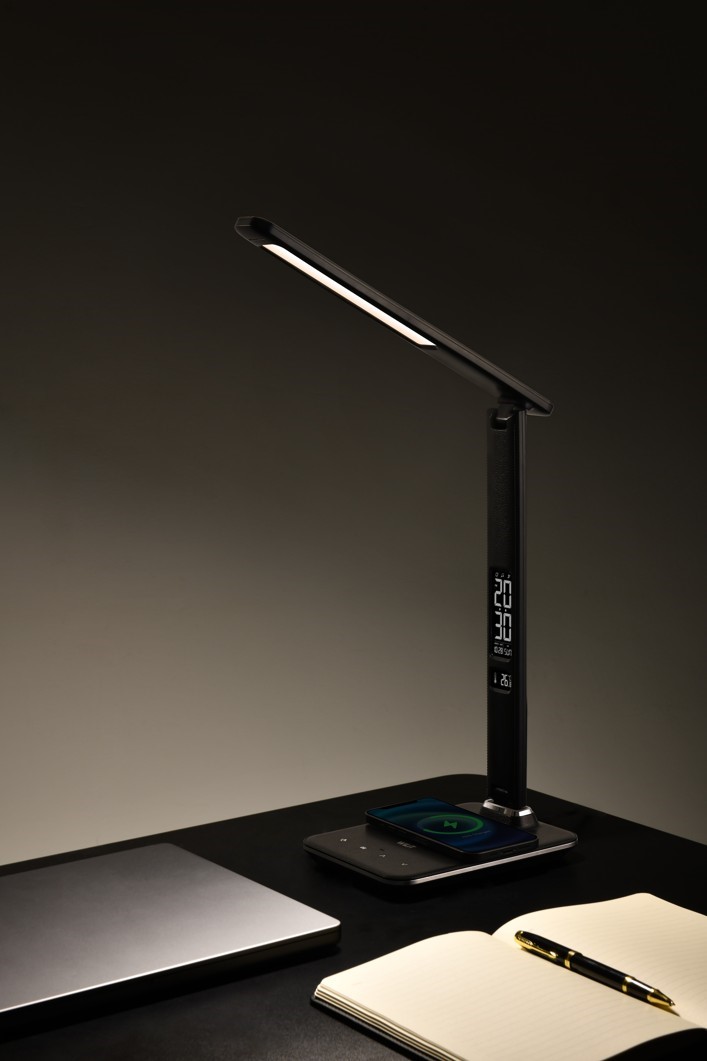 Immax KINGFISHER Qi black LED table lamp with Qi and USB wireless