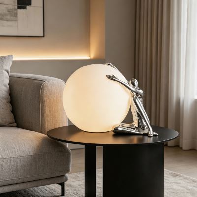 Immax SILUETTE Moon Lady 53 – socha, dekoratívna lampa, strieborná lesklá (chróm), sklolaminát, 1xE27